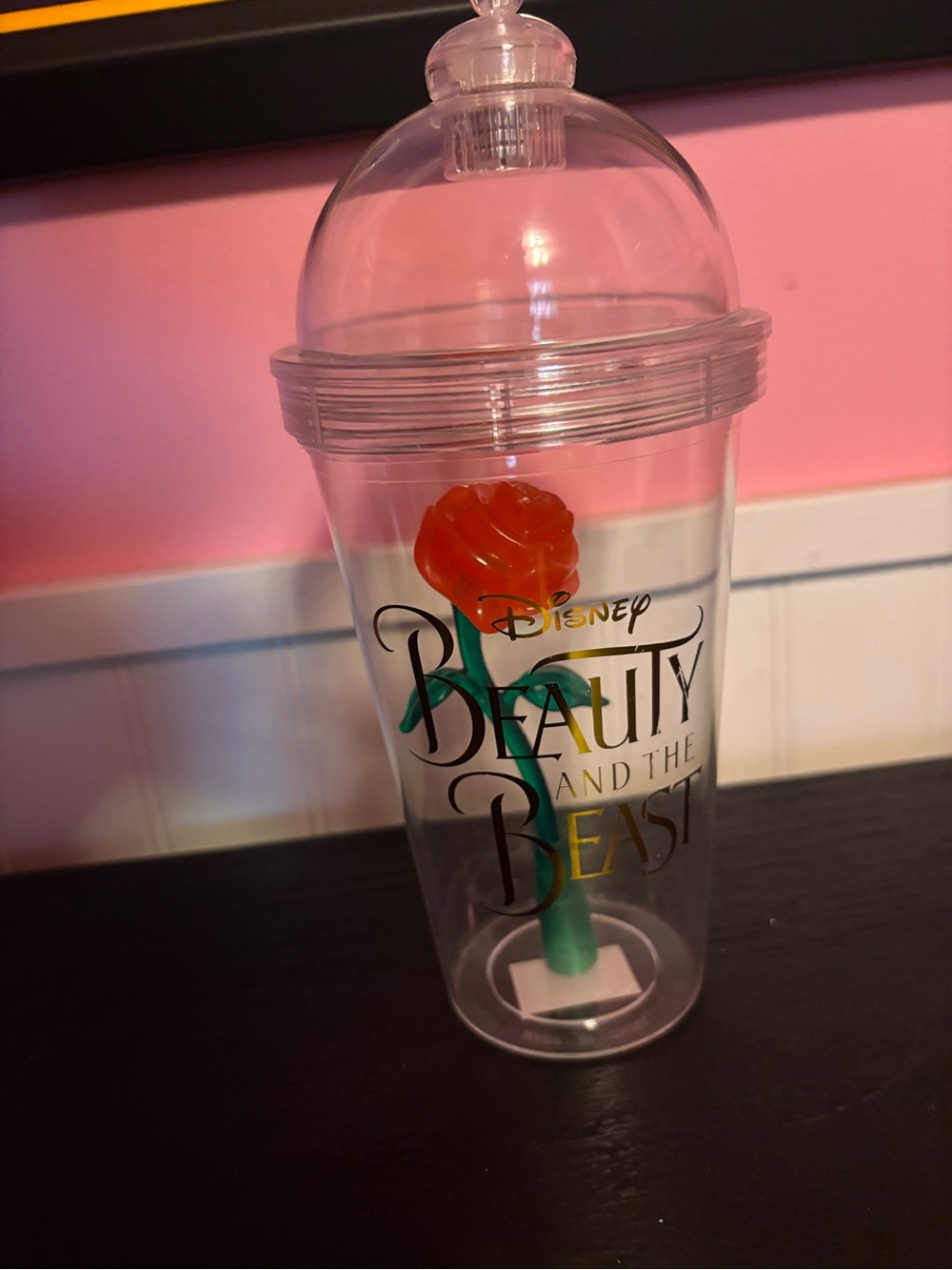 Disney Beauty and the Beast Clear Cup with Red Rose Accent